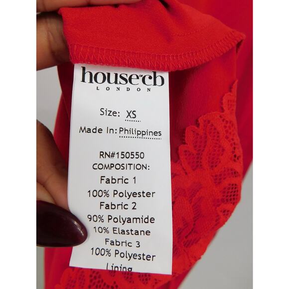 House of CB Women's Salma Red Rose Satin Slip‎ Dress Lace Trim Size XS Romantic - Picture 6 of 7